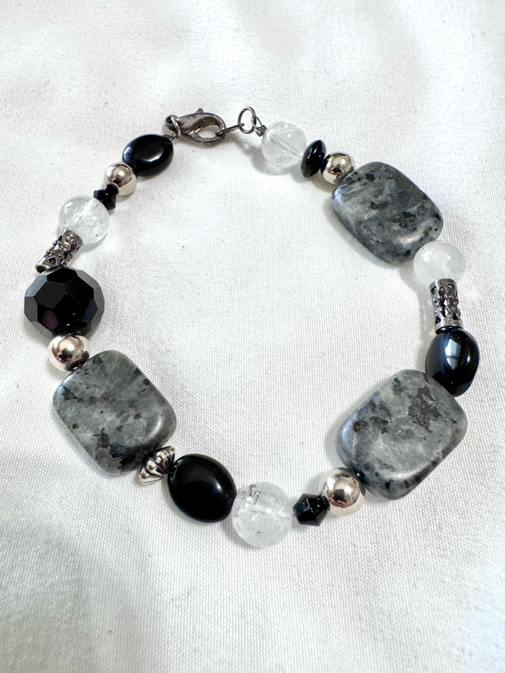 3/$10 Natural Stone Gray & Crystal Bracelet